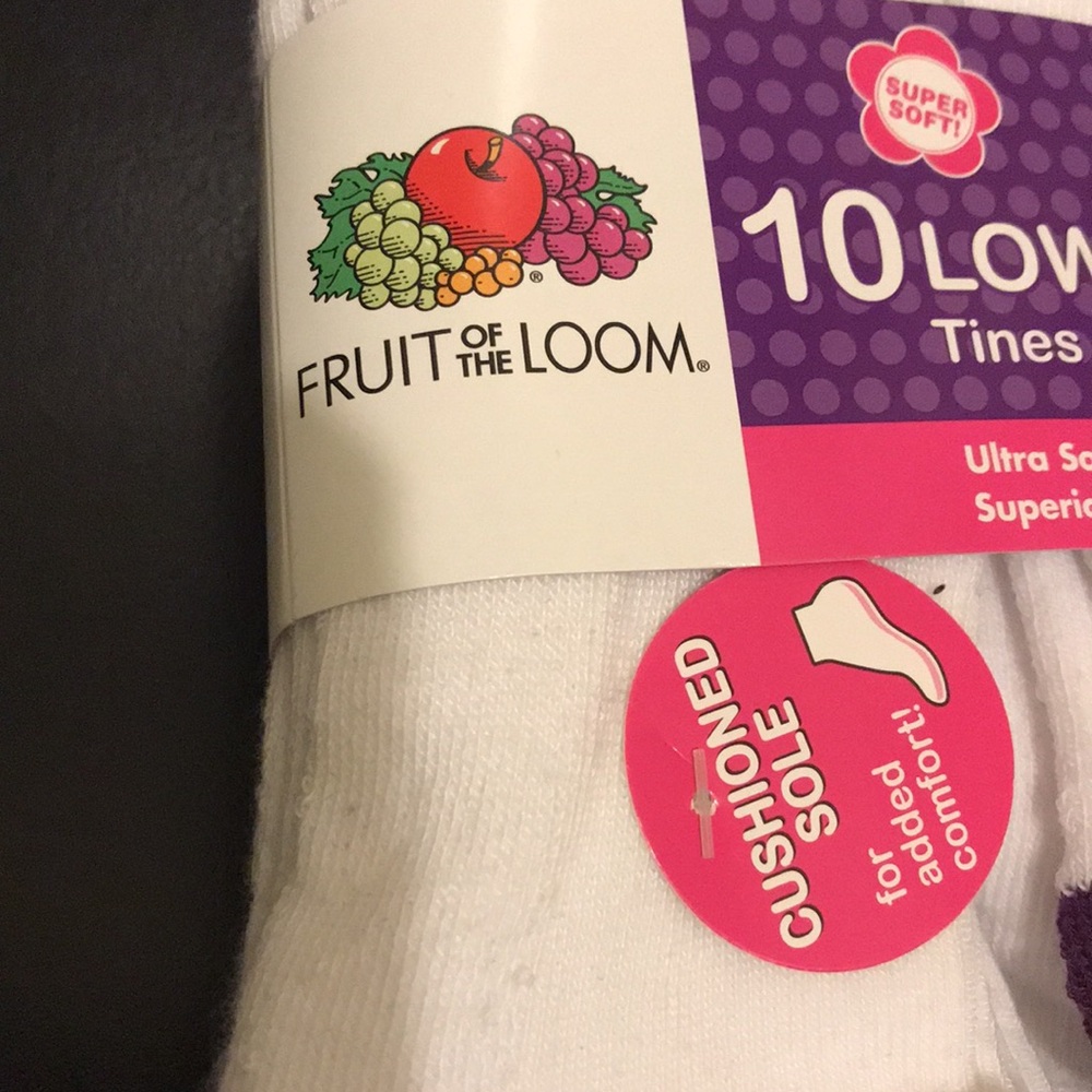 Fruit of the Loom 10pk Ladies Low Cut Socks - White, Red, Purple - Picture 3 of 4